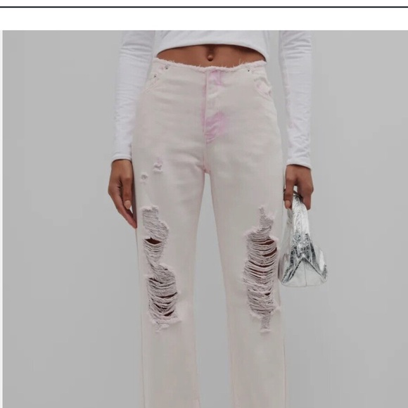 SER.O.YA. Women Pink Distressed Low-Rise Straight Split Jeans Pants. Size 29 - Picture 6 of 9